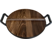 Wok din fontă 36 cm cu capac din lemn